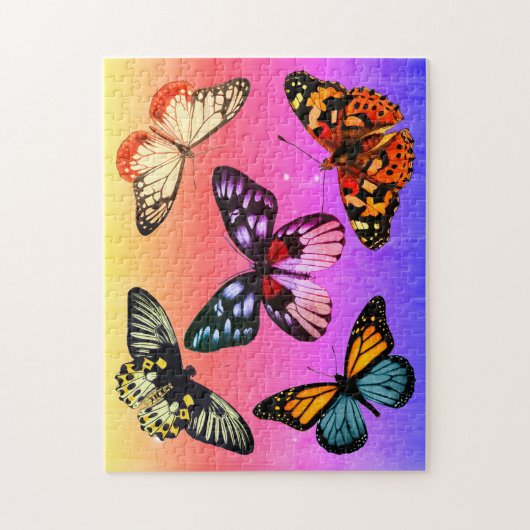 ヴィンテージ蝶オンレインボーバックグラウンド ジグソーパズル (縦)
