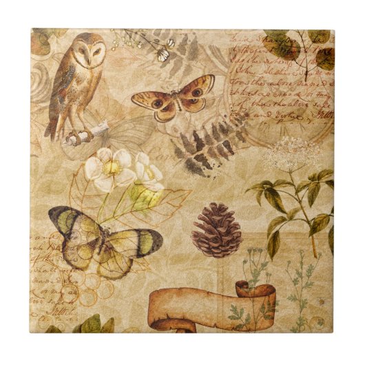 ヴィンテージ蝶ガーデンフローラセラミックタイル タイル (正面)