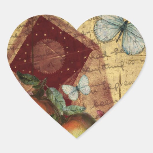 ヴィンテージ蝶コラージュ ハートシール (正面)