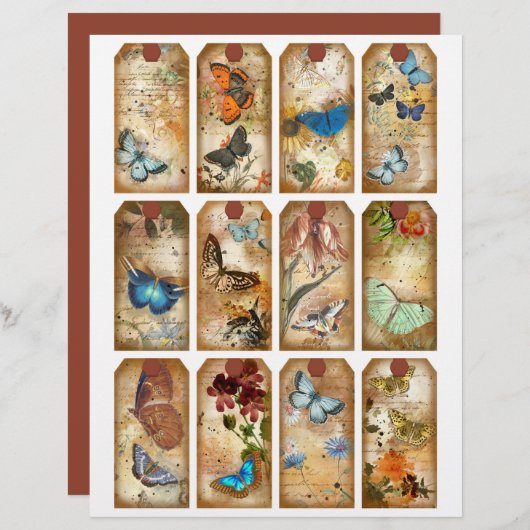 ヴィンテージ蝶ジャーナルラベルスクラップブック紙 (正面/裏面)