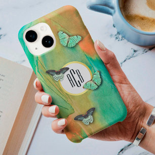 ヴィンテージ蝶パターンとモノグラム Case-Mate iPhone 14ケース