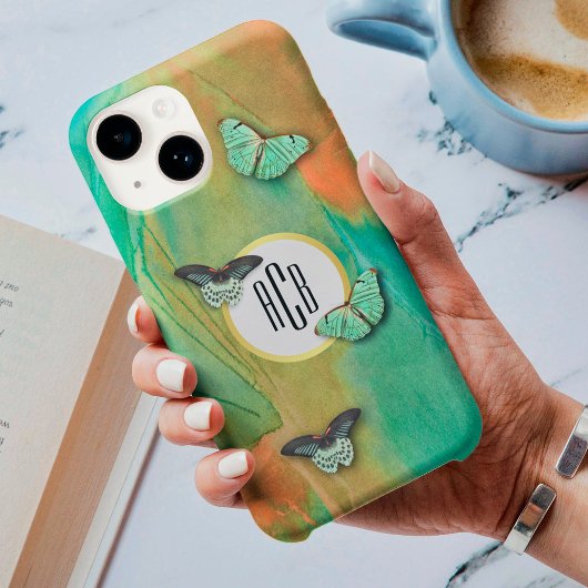 ヴィンテージ蝶パターンとモノグラム Case-Mate iPhoneケース