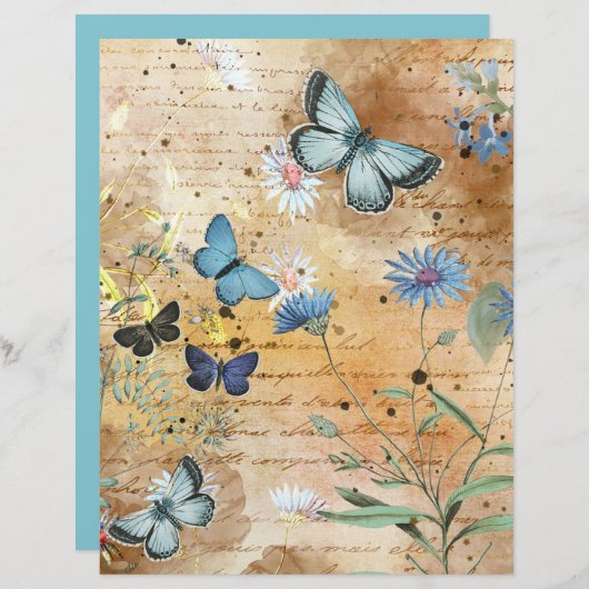 ヴィンテージ蝶フローラコラージスクラップブック紙 (正面/裏面)