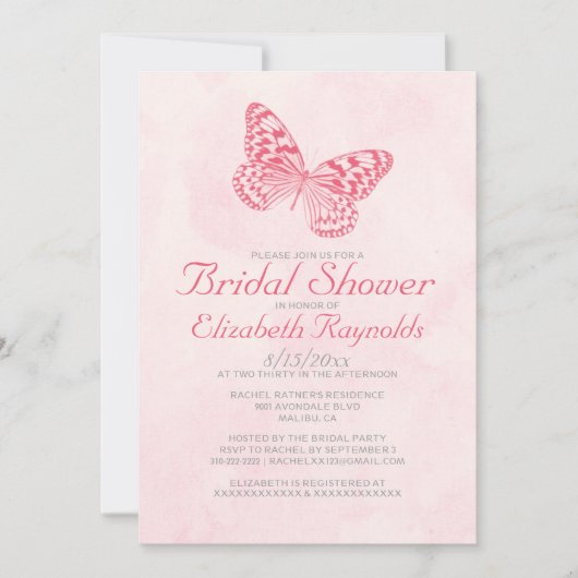 ヴィンテージ蝶ブライダルシャワー招待状 招待状 (正面)