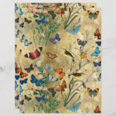 ヴィンテージ蝶ボタニカル紙シート (正面/裏面)