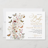 ヴィンテージ蝶ボホワイルドフラワーベビーシャワー 招待状 (正面)