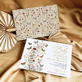 ヴィンテージ蝶ボホワイルドフラワーベビーシャワー 招待状