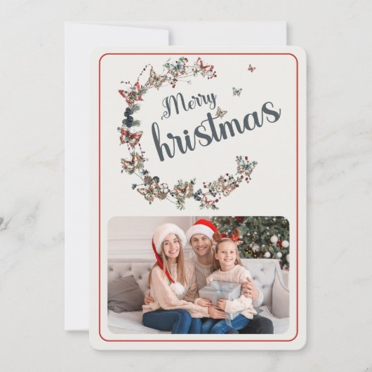 ヴィンテージ蝶メリークリスマスファミリーの写真 シーズンカード (正面)
