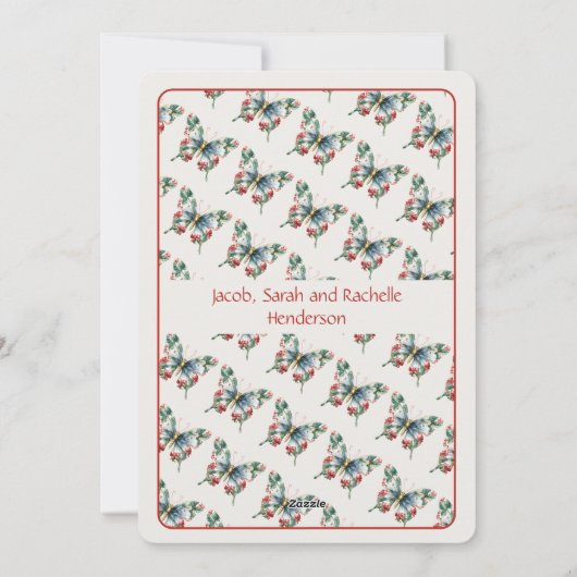 ヴィンテージ蝶メリークリスマスファミリーの写真 シーズンカード (裏面)