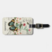 ヴィンテージ蝶ワイルドフラワーズフローラエフェメラ ラゲッジタグ (正面横)