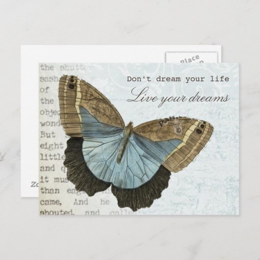 ヴィンテージ蝶前向き感動的引用文 ポストカード (正面/裏面)