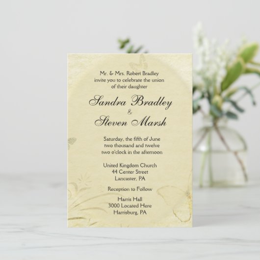 ヴィンテージ蝶結婚式招待状 招待状 (スタンド正面)