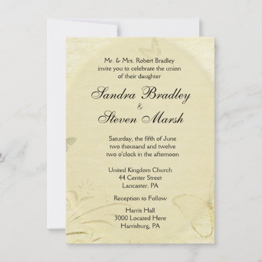 ヴィンテージ蝶結婚式招待状 招待状 (正面)