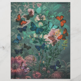 ヴィンテージ蝶&フラワーブルースクラップブック紙