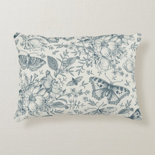 ヴィンテージ蝶、ルナガと花 アクセントクッション (正面)