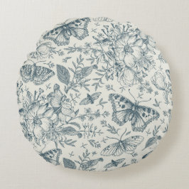 ヴィンテージ蝶、ルナガと花 ラウンドクッション