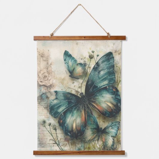 ヴィンテージ蝶 吊り下げ型タペストリー (正面)