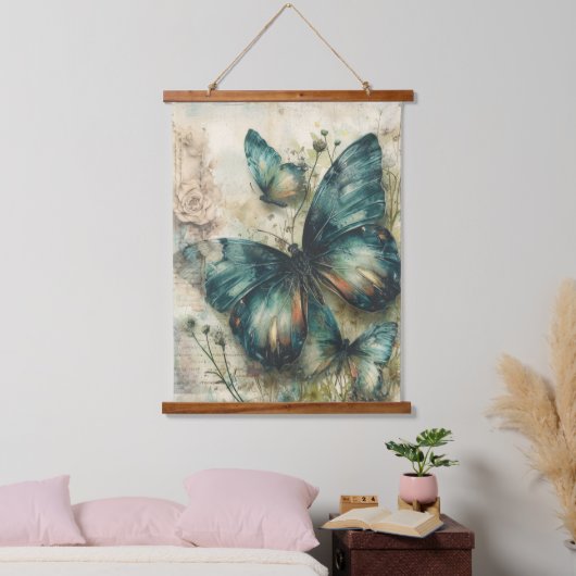 ヴィンテージ蝶 吊り下げ型タペストリー (寝室)