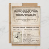 ヴィンテージ行先ウェディングパスポート招待状 招待状 (正面/裏面)