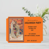 ヴィンテージ衣装&カボチャハロウィーン招待状 招待状 (スタンド正面)