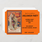 ヴィンテージ衣装&カボチャハロウィーン招待状 招待状 (正面/裏面)