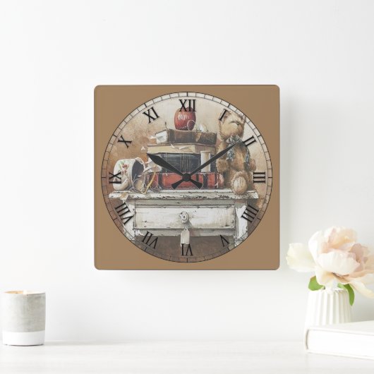 ヴィンテージ表のアンティーク書ローマ数字 スクエア壁時計 (ホーム)