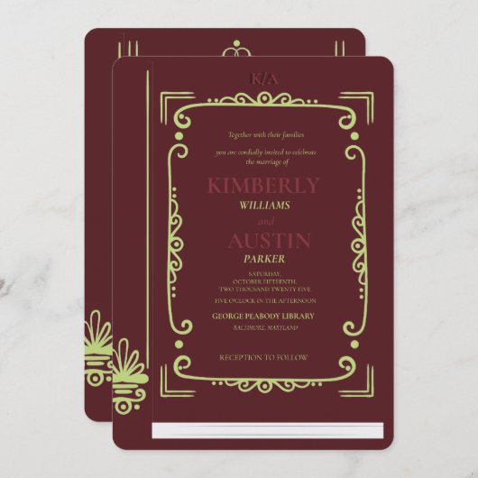 ヴィンテージ表紙 |ブックテーマ結婚式招待状 招待状 (正面/裏面)