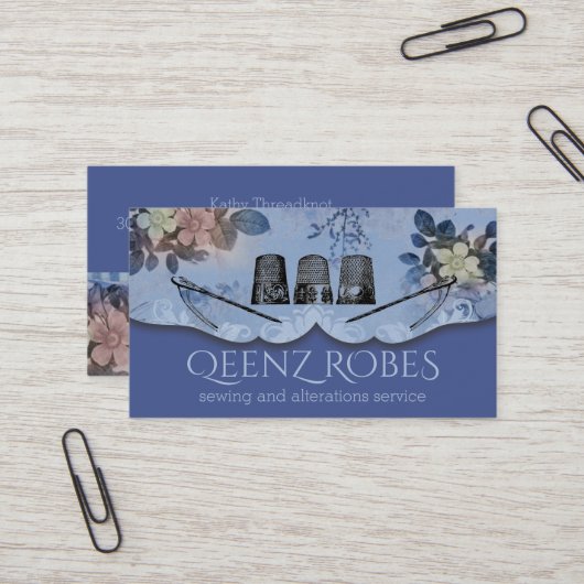 ヴィンテージ裁縫が刺しゅう布刺を刺す 名刺 (正面/裏面インサイチュ)