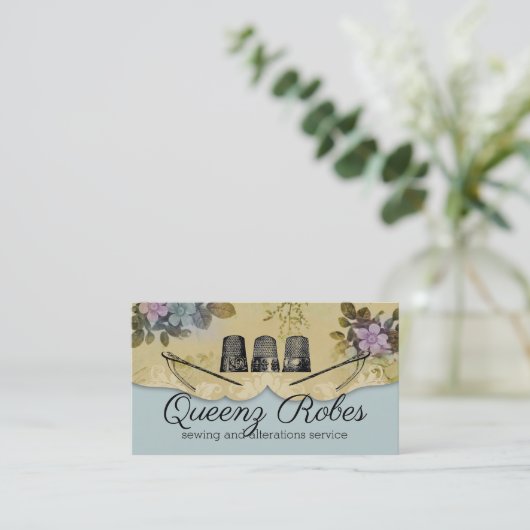 ヴィンテージ裁縫が刺繍を刺す 名刺 (スタンド正面)