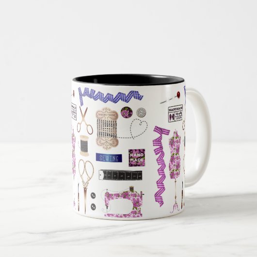 ヴィンテージ裁縫とシームストレスデコール ツートーンマグカップ (正面右)