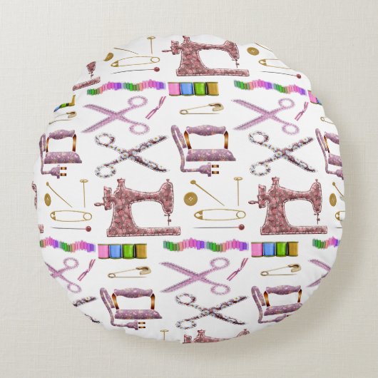ヴィンテージ裁縫テーラー用アクセサリー ラウンドクッション (正面)