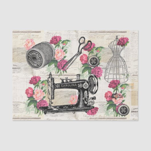 ヴィンテージ裁縫ピンクローズフランスのティッシュペーパー 薄葉紙 (正面)