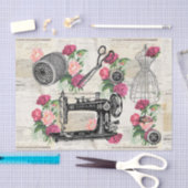 ヴィンテージ裁縫ピンクローズフランスのティッシュペーパー 薄葉紙 (クラフト)