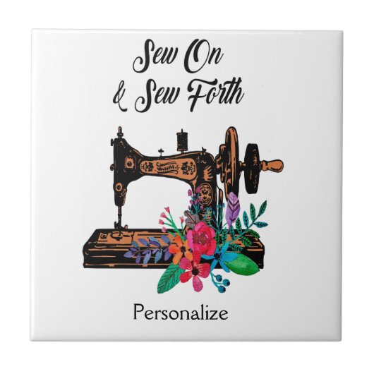 ヴィンテージ裁縫マシンかわいい引用文パーソナライズ タイル (正面)
