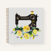 ヴィンテージ裁縫マシンイエロー花模様モノグラム ノートブック (正面)