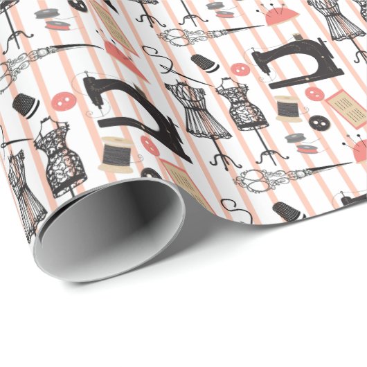 ヴィンテージ裁縫マシンクレフティソーテーマデザイン ラッピングペーパー (ロールコーナー)