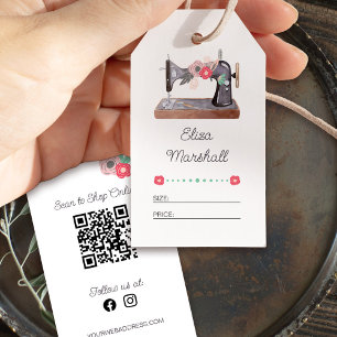 ヴィンテージ裁縫マシンフローラサイズ価格つるラベル ギフトタグ