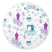 ヴィンテージ裁縫マシンマネキンブルーパープル セラミックノブ (正面)