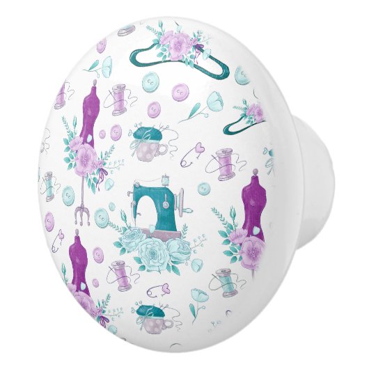 ヴィンテージ裁縫マシンマネキンブルーパープル セラミックノブ (右)