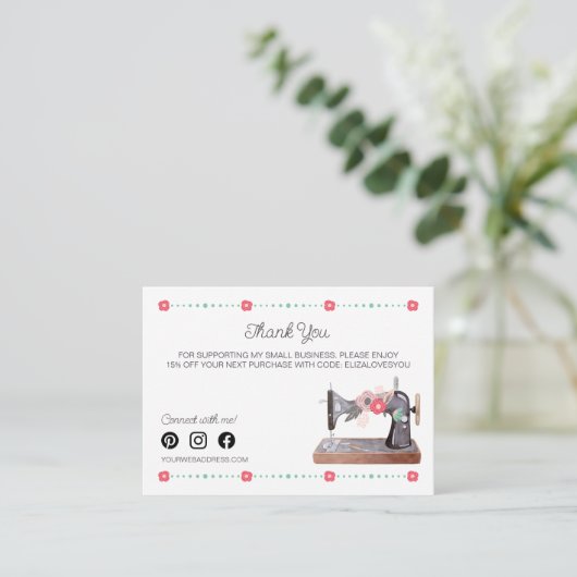 ヴィンテージ裁縫マシンBohoフローラありがとう エンクロージャーカード (スタンド正面)