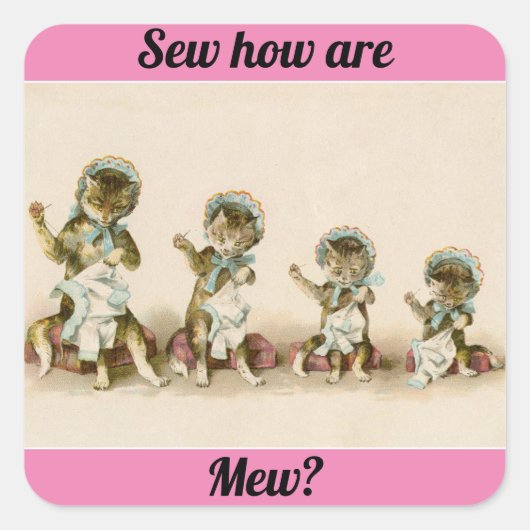 ヴィンテージ裁縫子猫 スクエアシール (正面)