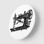 ヴィンテージ裁縫機の白黒 ラウンド壁時計 (傾斜)