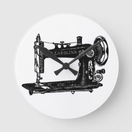 ヴィンテージ裁縫機の白黒 ラウンド壁時計