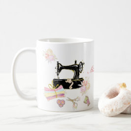 ヴィンテージ裁縫機及び布帛 コーヒーマグカップ