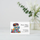 ヴィンテージ裁縫機女の子花変更 名刺 (スタンド正面)