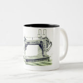 ヴィンテージ裁縫機械と花 ツートーンマグカップ (正面右)