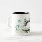 ヴィンテージ裁縫機械と花 ツートーンマグカップ (正面左)