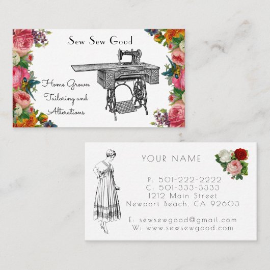 ヴィンテージ裁縫機械シーメストレスビジネスカード 名刺 (正面/裏面)