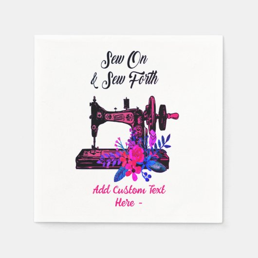 ヴィンテージ裁縫機械引用文縫い縫い スタンダードカクテルナプキン (正面)
