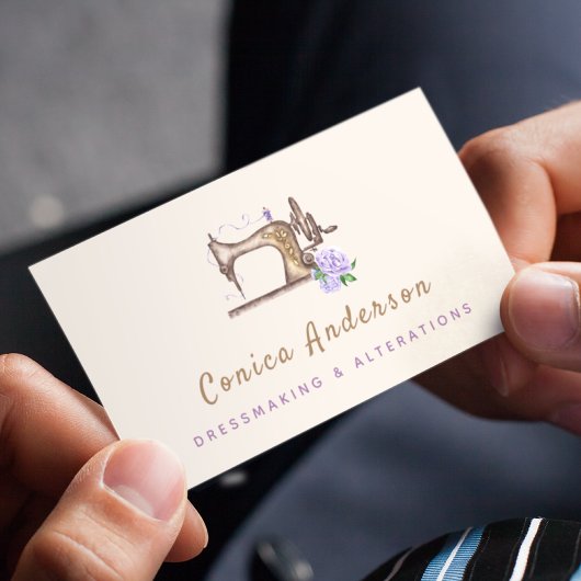 ヴィンテージ裁縫機械薄紫バラテーラモダンー 名刺